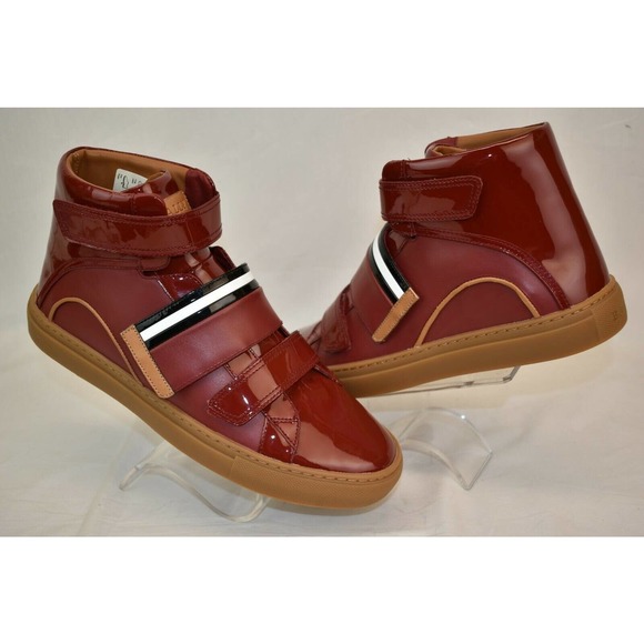 NIB BALLY HERICK RED PATENT LEATHER HI TOP STRIPE LOGO SNEAKERS 8 US 41 main image 5
